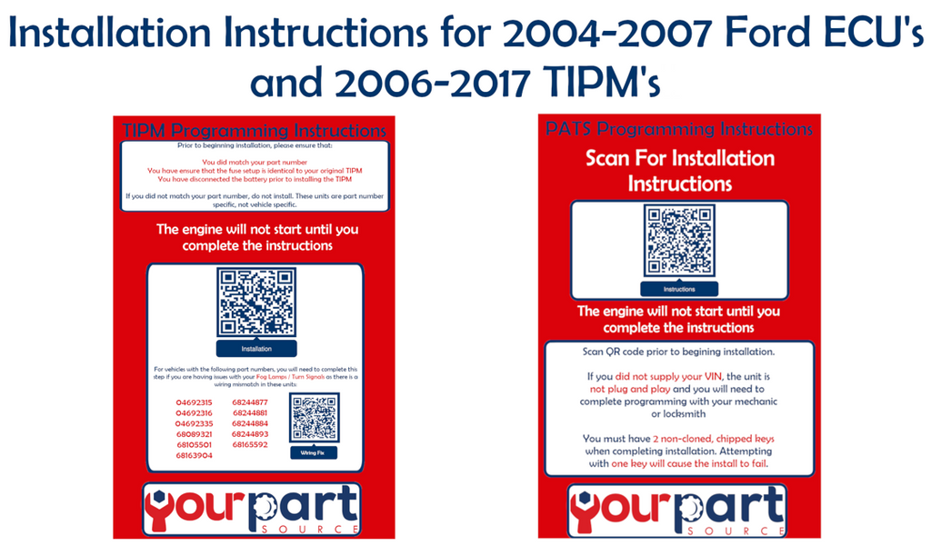 New Installation Instructions for 2004-2007 Ford ECU's and 2006-2017 TIPM's